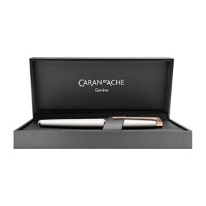 Caran d'Ache Leman Slim White Rose Gold Trim Roller Ball Pen
