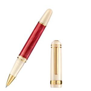 Laban Flame Red White Gold Trim Roller Ball Pen