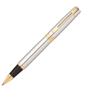 Sheaffer 300 Shiny Chrome Gold Trim Roller Ball Pen