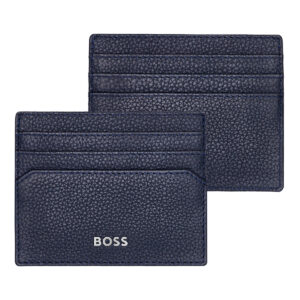 Hugo Boss Leather Card Holder Classic Grained Navy