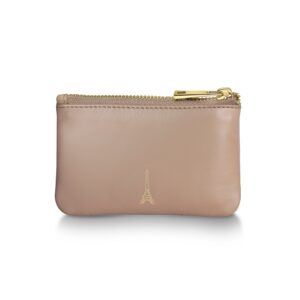 Sheaffer Emily in Paris Leather Zipped Key Fob Pouch with Bow-Shaped Emblem - Taupe