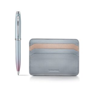 Sheaffer Set 100 Expressions Blue & Pink Ball Pen & Leather Credit Card Holder